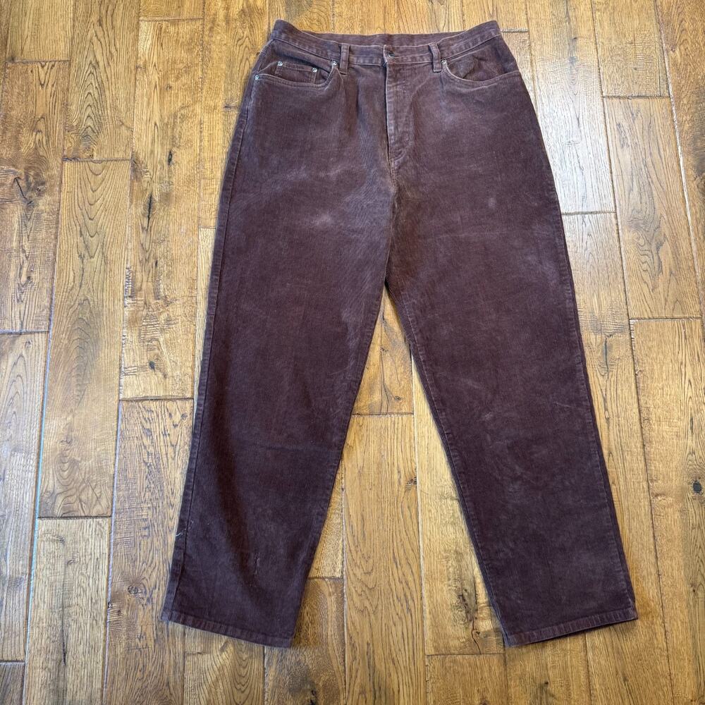 LL Bean VTG Brown Corduroy Straight Leg Stretch Pants Women's Sz 16 Inseam 29.5